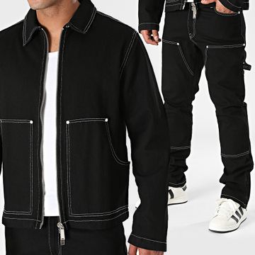 Ikao - Conjunto de chaqueta vaquera con cremallera y acampanado negro