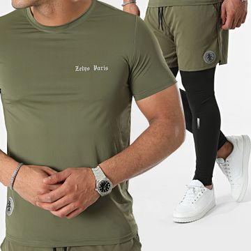 Zelys Paris - Dana Caqui Verde Negro Tee Shirt Y Jogging Shorts Legging Set