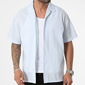 Produkt - John Seersucker Camisa de manga corta a rayas azul claro