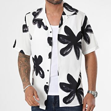 Classic Series - Camisa blanca floral de manga corta