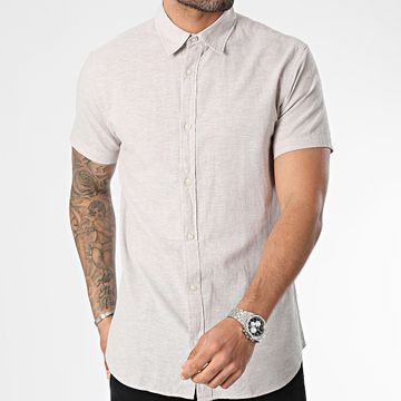 Jack And Jones - Camisa de lino de manga corta Beige Chiné