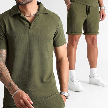 LBO - Conjunto de polo texturizado y pantalón corto 1097 verde caqui