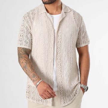 LBO - Camisa de manga corta de textura calada 1001 Beige