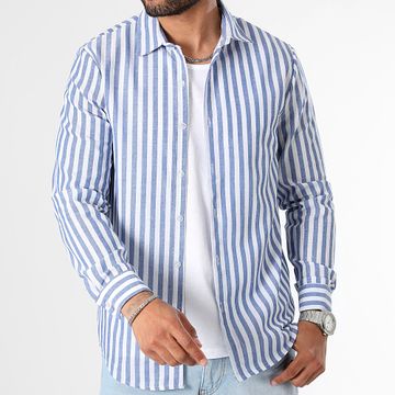 LBO - 0977 Camisa Manga Larga Rayas Anchas Azul Claro Blanco