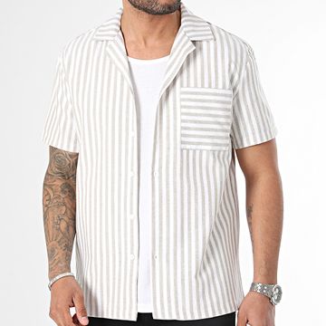 Frilivin - Camisa de Manga Corta a Rayas Blanco Beige