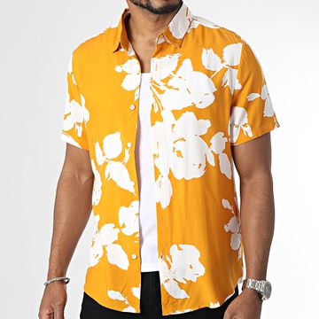 Frilivin - Camisa de manga corta naranja blanca