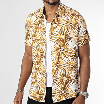 Frilivin - Camisa de manga corta marrón blanca