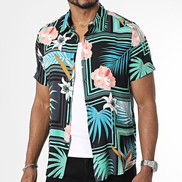 Frilivin - Negro Verde Rosa Camisa de manga corta