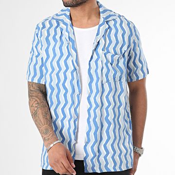 Frilivin - Camisa de manga corta azul y blanca