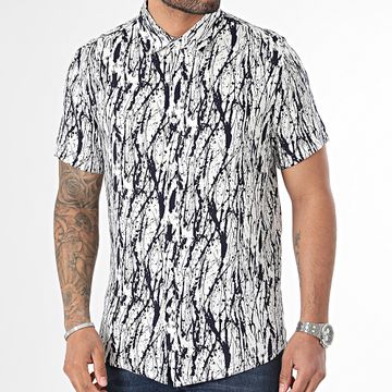 Frilivin - Camisa blanca azul marino de manga corta