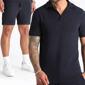 LBO - Juego de polos Waffle 1135 azul marino con textura