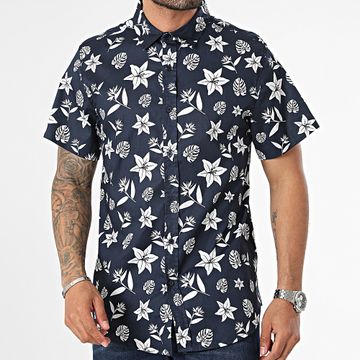 American People - Cromo Azul Marino Blanco Floral Camisa Manga Corta