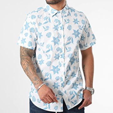 American People - Cromo Blanco Azul Claro Camisa Floral Manga Corta