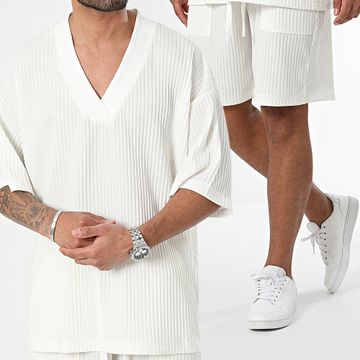 John H - Conjunto de camiseta oversize y pantalón corto de jogging beige