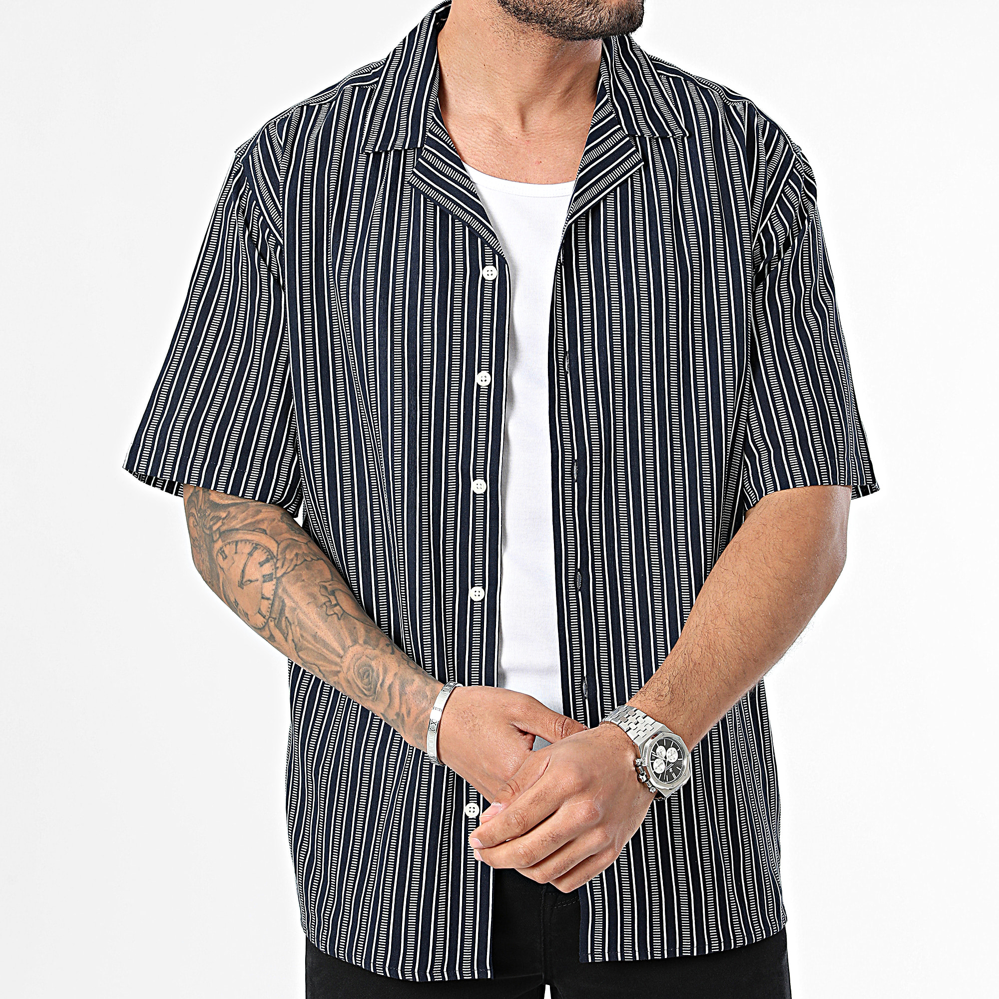 Classic Series - Howie 214064 Camisa de manga corta a rayas azul marino