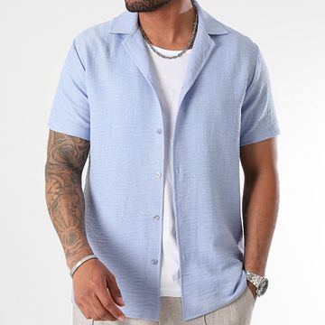 LBO - Camisa de manga corta efecto lino 1173 Azul claro