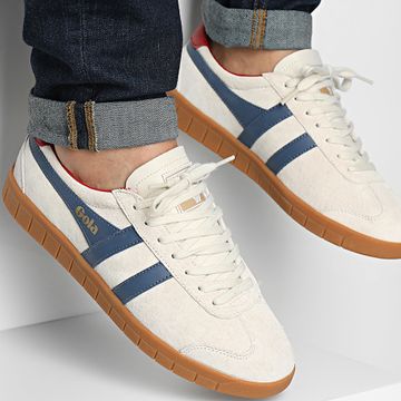 Classic Series - Gola Hurricane Suede Sneakers CMB046 Off White Moonlight Dark Red Gum