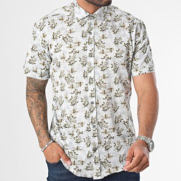 Classic Series - Camisa blanca floral de manga corta