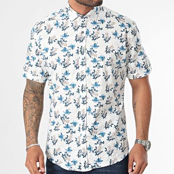 Classic Series - Camisa blanca floral de manga corta