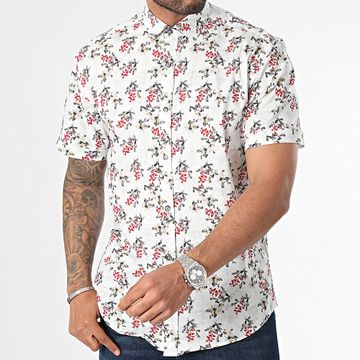 Classic Series - Camisa blanca floral de manga corta