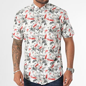 Classic Series - Camisa blanca floral de manga corta