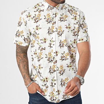 Classic Series - Camisa blanca floral de manga corta