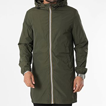 Kymaxx - Cortaviento largo con capucha verde caqui