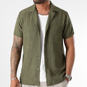 LBO - Camisa Manga Corta Efecto Lino 1209 Verde Caqui