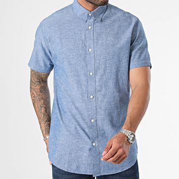 Classic Series - Camisa de manga corta Regular New-Linen Azul Denim Moteado