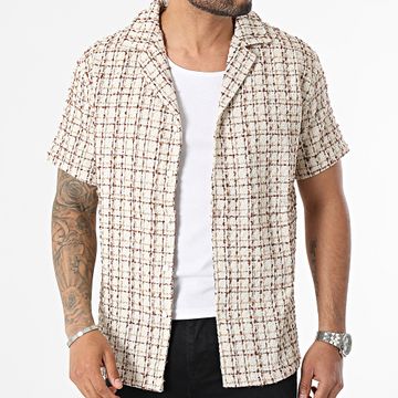 Frilivin - Camisa a cuadros beige de manga corta