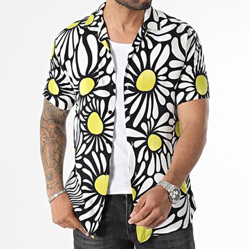Classic Series - Negro Blanco Amarillo Floral Camisa de Manga Corta
