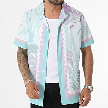 Frilivin - Camisa Verde Claro Floral Manga Corta