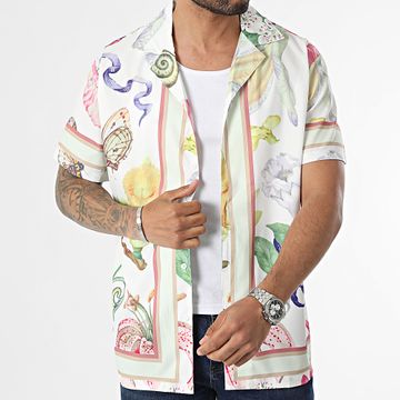 Frilivin - Camisa blanca floral de manga corta