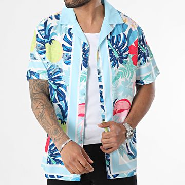 Frilivin - Camisa Manga Corta Azul Claro Blanco Floral