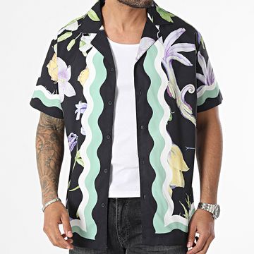 Frilivin - Camisa negra floral de manga corta