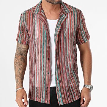 Frilivin - Camisa de manga corta a rayas rojo, naranja y turquesa
