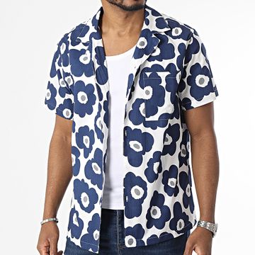 Frilivin - Camisa blanca azul marino de manga corta