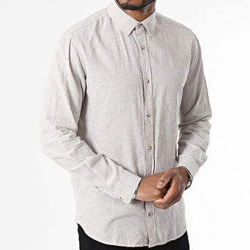 Jack And Jones - Camisa de rayas de manga larga Lino de verano Beige