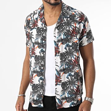Classic Series - Camisa Beige Negra Floral Manga Corta
