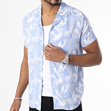 Classic Series - Camisa Manga Corta Blanca Azul Claro Floral