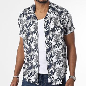 Classic Series - Beige Azul Marino Floral Camisa Manga Corta