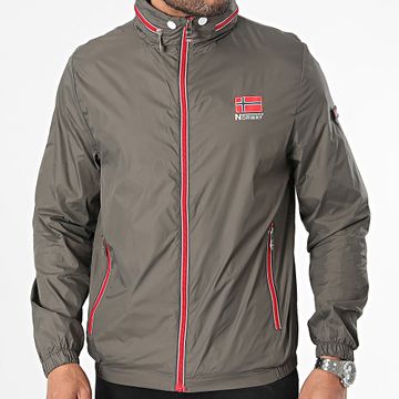 Geographical Norway - Brehal Cortavientos con Capucha y Cremallera Verde Caqui