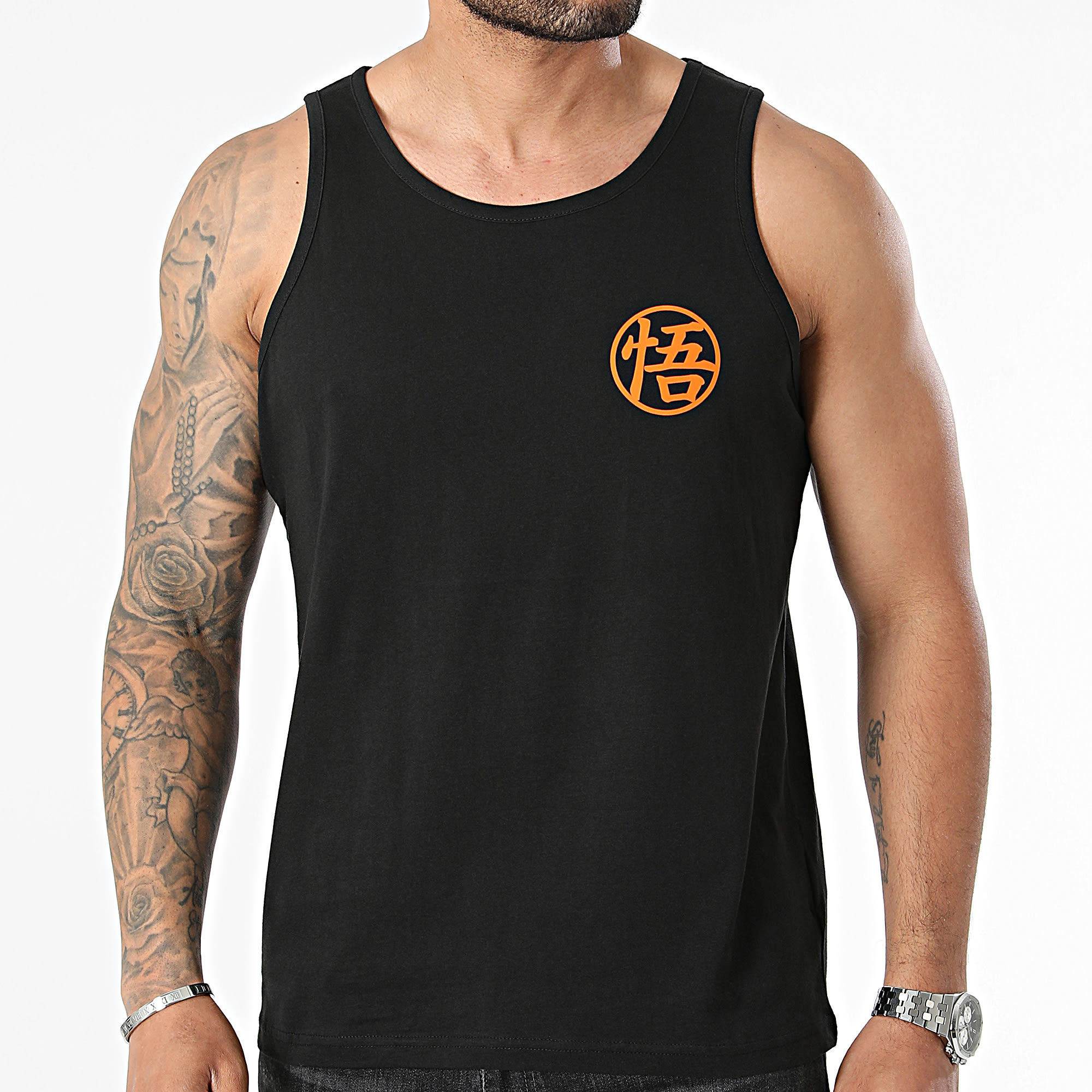 Dragon Ball Z - Goku Kanji Pecho Camiseta Negro Naranja
