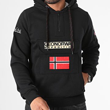 Geographical Norway - Sudadera negra con capucha y cuello de cremallera