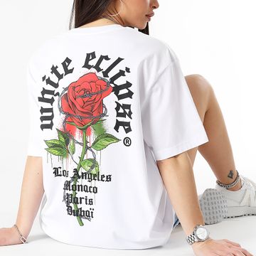 Luxury Lovers - Camiseta de mujer oversize grande blanca Barbed Roses