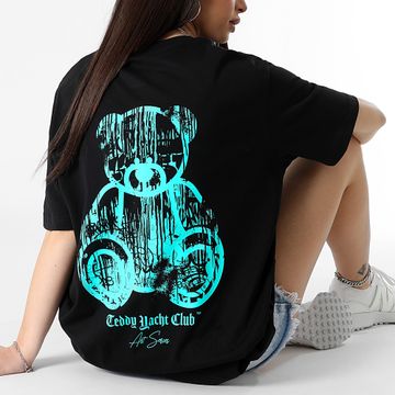 Teddy Yacht Club - Tee Shirt Oversize Large Mujer Art Series Dripping Mono Negro Turquesa