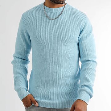 LBO - Azul claro 1257 Jersey de punto con cuello redondo