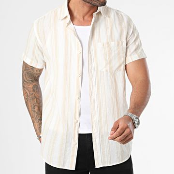 Jack And Jones - Camisa de manga corta Aruba Stripe Beige en mezcla de lino