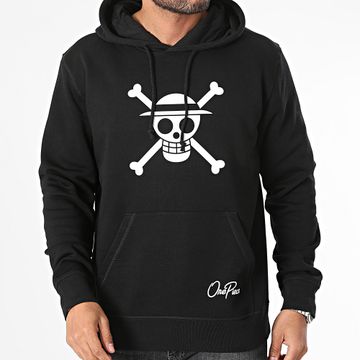 One Piece - Sudadera con capucha frontal Mugiwara Negro Blanco