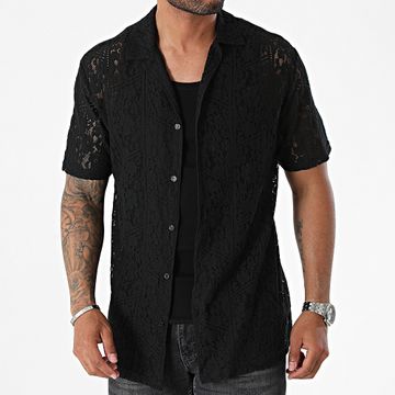 Frilivin - Camisa de manga corta de encaje negro